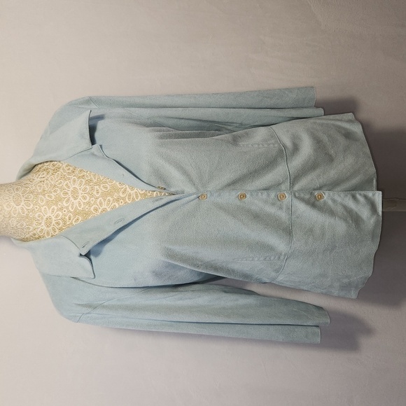 J Jill Faux Suede Powder Blue Button Down Long Sleeve Collared Top Size LP - Picture 1 of 15